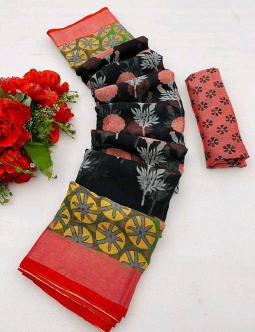 Sitanjali Brasso Printed Saree With Unstitched Blouse Piece ( Black ) Sitanjali Brasso Printed Saree With Unstitched Blouse Piece ( Black )
