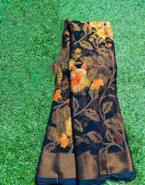 Sitanjali Brasso Printed Saree With Unstitched Blouse Piece ( Black ) Sitanjali Brasso Printed Saree With Unstitched Blouse Piece ( Black )