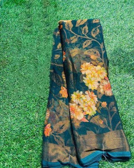 Sitanjali Brasso Printed Saree With Unstitched Blouse Piece ( Rama ) Sitanjali Brasso Printed Saree With Unstitched Blouse Piece ( Rama )