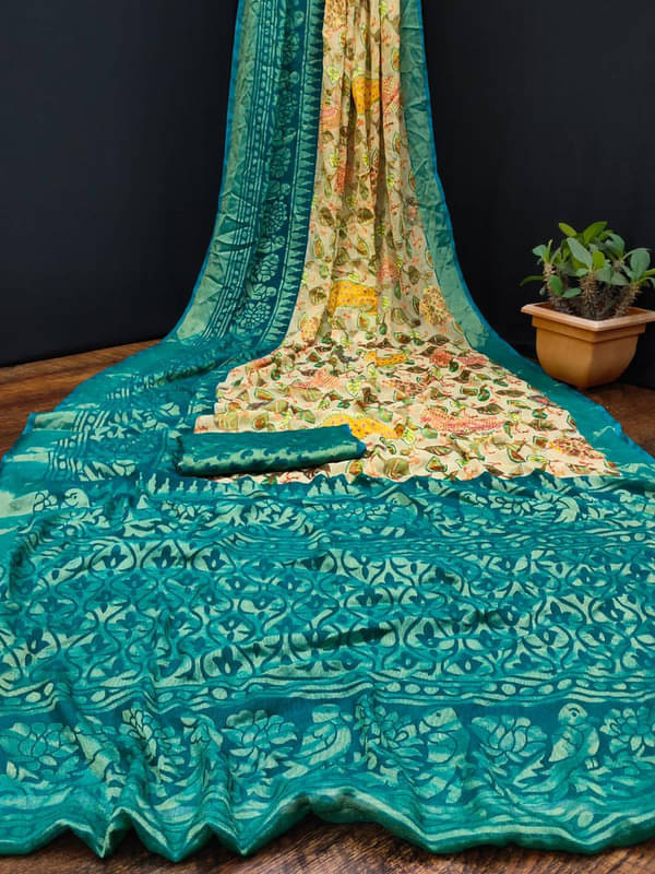 Sitanjali Brasso Printed Saree With Unstitched Blouse Piece ( SkyBlue ) Sitanjali Brasso Printed Saree With Unstitched Blouse Piece ( SkyBlue )