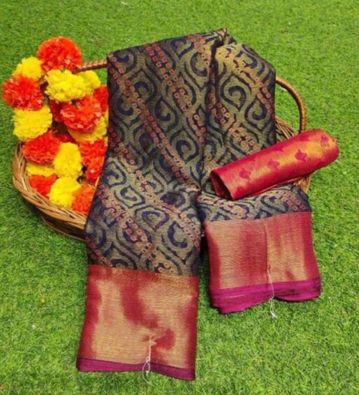     			Sitanjali Brasso Printed Saree With Unstitched Blouse Piece ( Navy Blue )