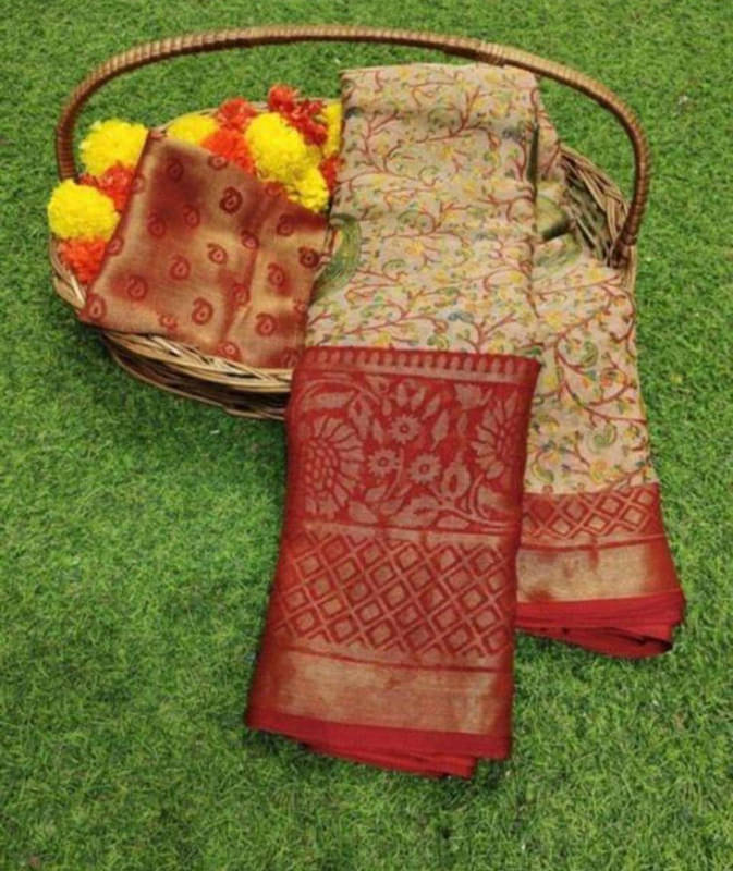 Sitanjali Brasso Printed Saree With Unstitched Blouse Piece ( Red ) Sitanjali Brasso Printed Saree With Unstitched Blouse Piece ( Red )