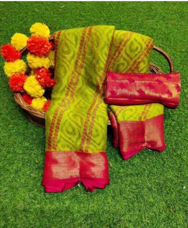     			Sitanjali Brasso Printed Saree With Unstitched Blouse Piece ( Green )
