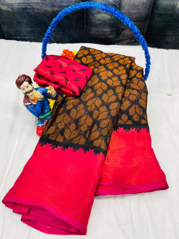     			Sitanjali Brasso Printed Saree With Unstitched Blouse Piece ( Pink )