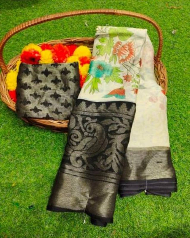 Sitanjali Brasso Printed Saree With Unstitched Blouse Piece ( Black ) Sitanjali Brasso Printed Saree With Unstitched Blouse Piece ( Black )
