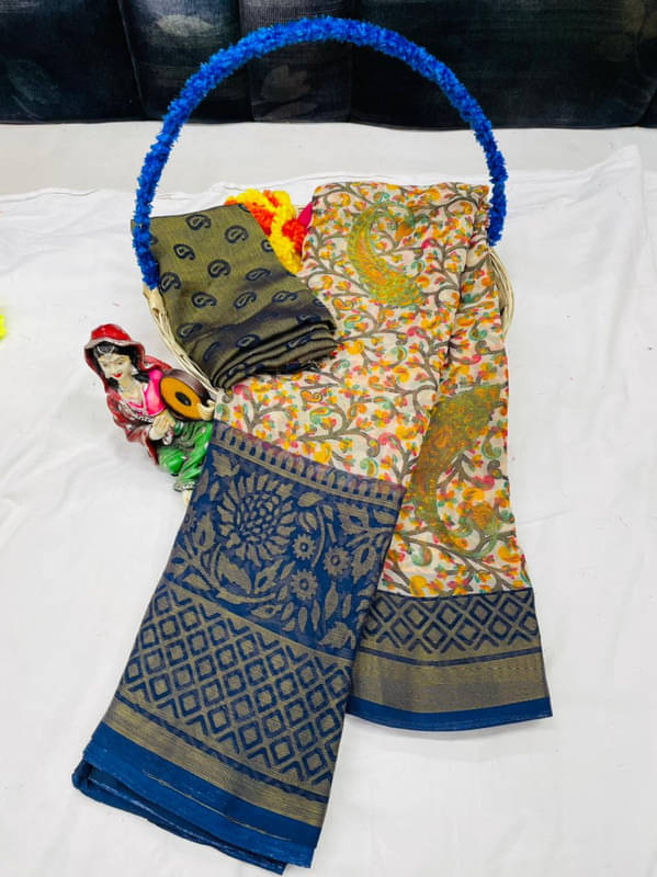 Sitanjali Lifestyle Brasso Printed Saree With Unstitched Blouse Piece ( Navy Blue ) Sitanjali Lifestyle Brasso Printed Saree With Unstitched Blouse Piece ( Navy Blue )