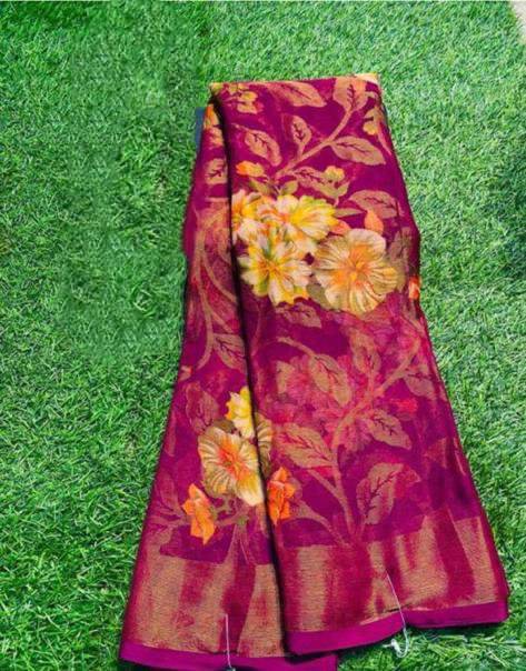 Sitanjali Lifestyle Brasso Printed Saree With Unstitched Blouse Piece ( Rani )     			Sitanjali Lifestyle Brasso Printed Saree With Unstitched Blouse Piece ( Rani )