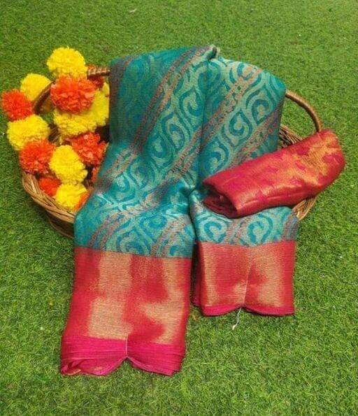 Sitanjali Lifestyle Brasso Printed Saree With Unstitched Blouse Piece ( Rama )     			Sitanjali Lifestyle Brasso Printed Saree With Unstitched Blouse Piece ( Rama )