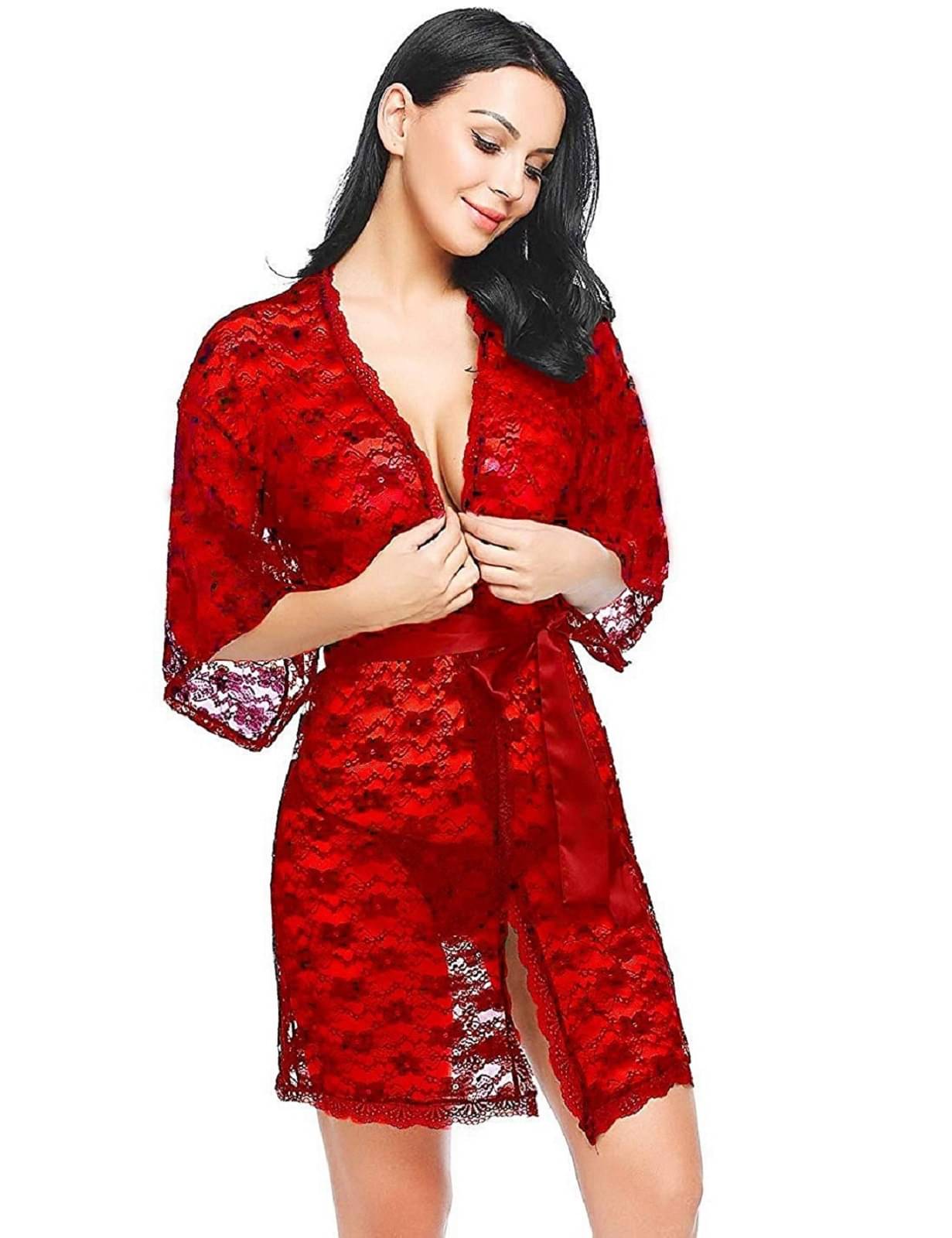     			Celosia Red Net Women's Nightwear Robes ( Pack of 1 )