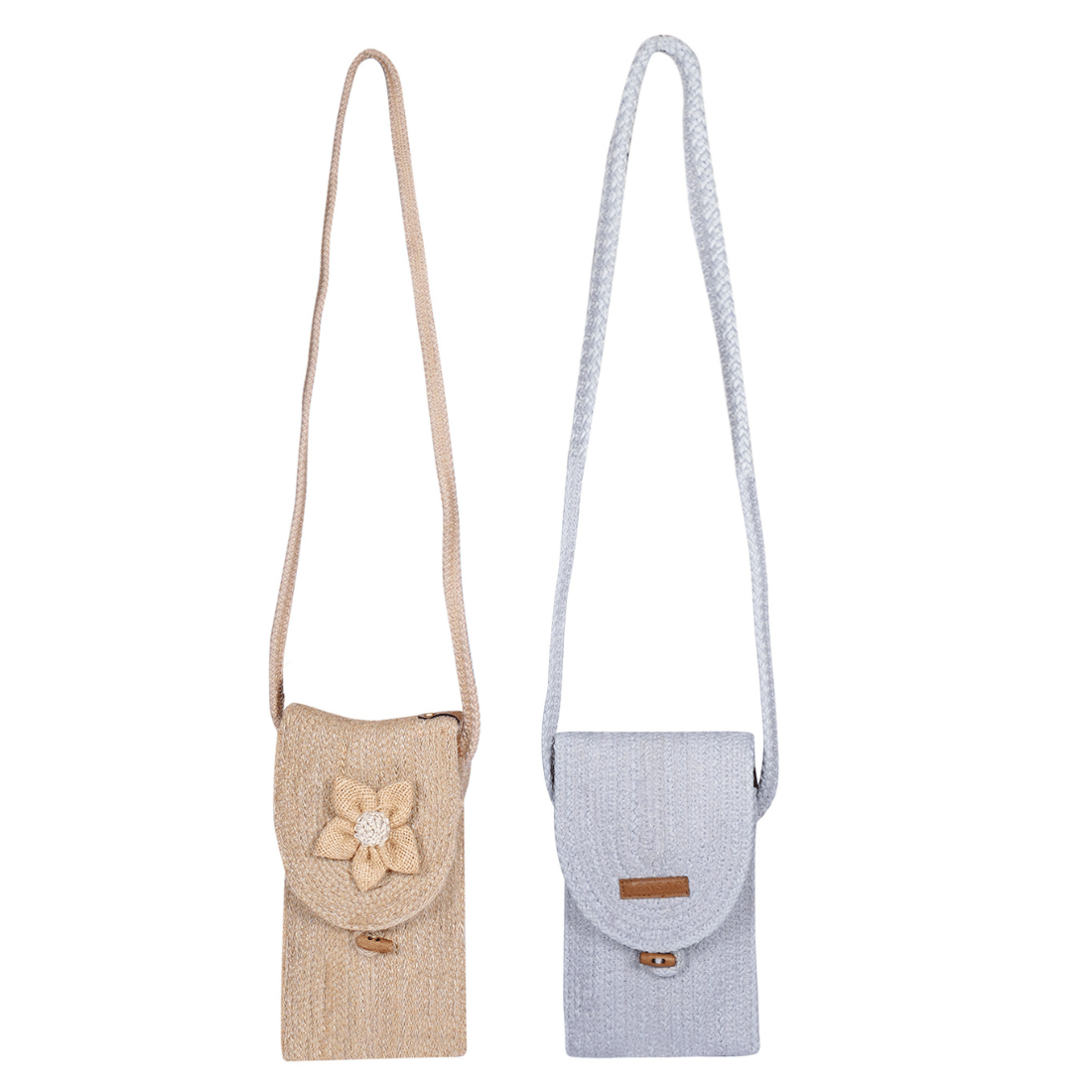     			ENSAC Sling Bag Jute Set of 2 ( Light Grey )