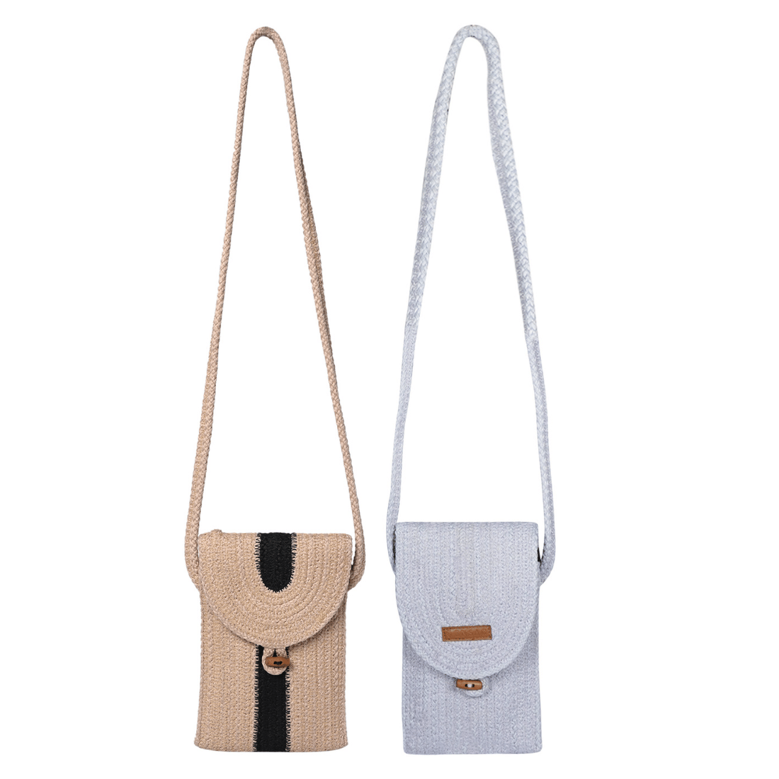     			ENSAC Sling Bag Jute Set of 2 ( Light Grey )