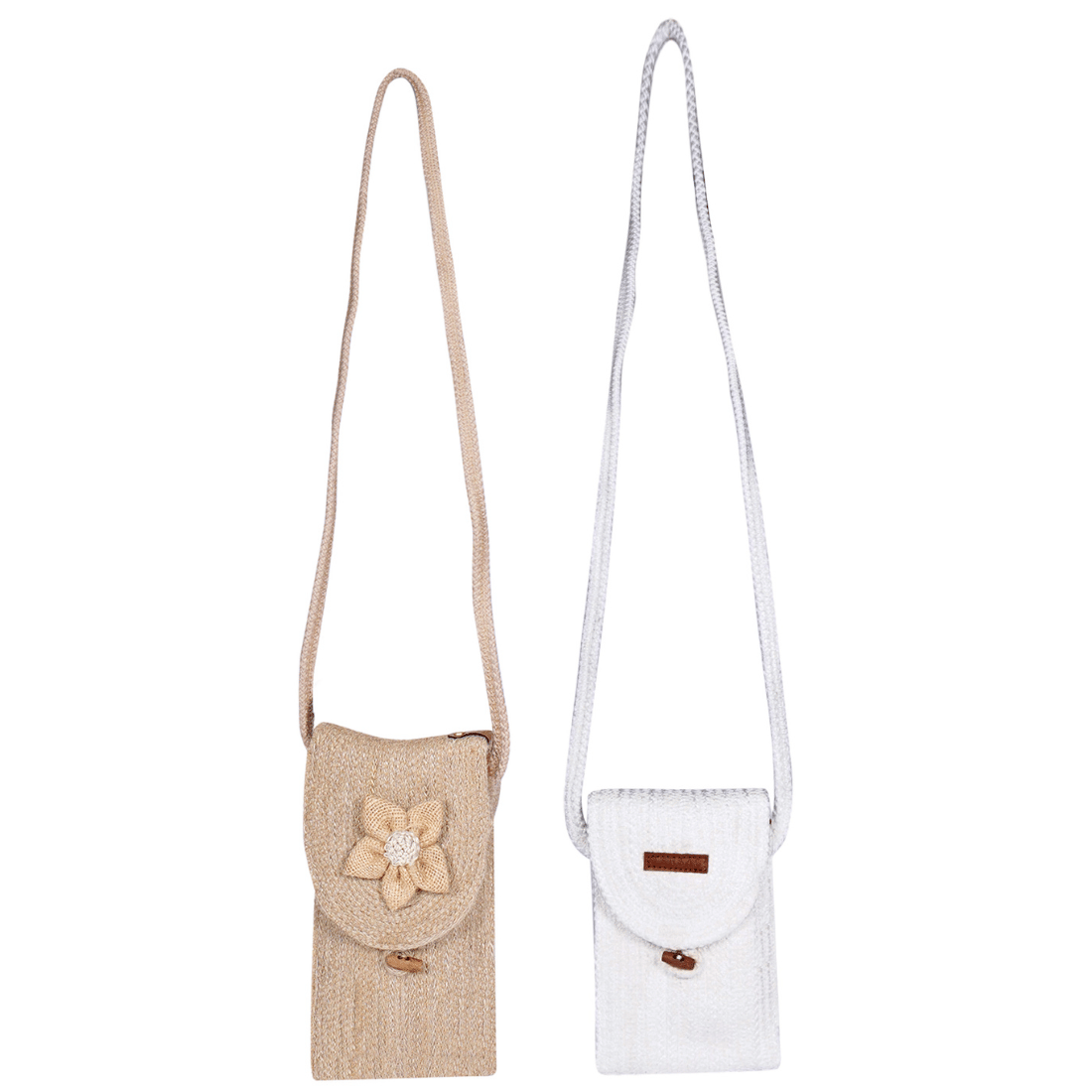     			ENSAC Sling Bag Jute Set of 2 ( White )