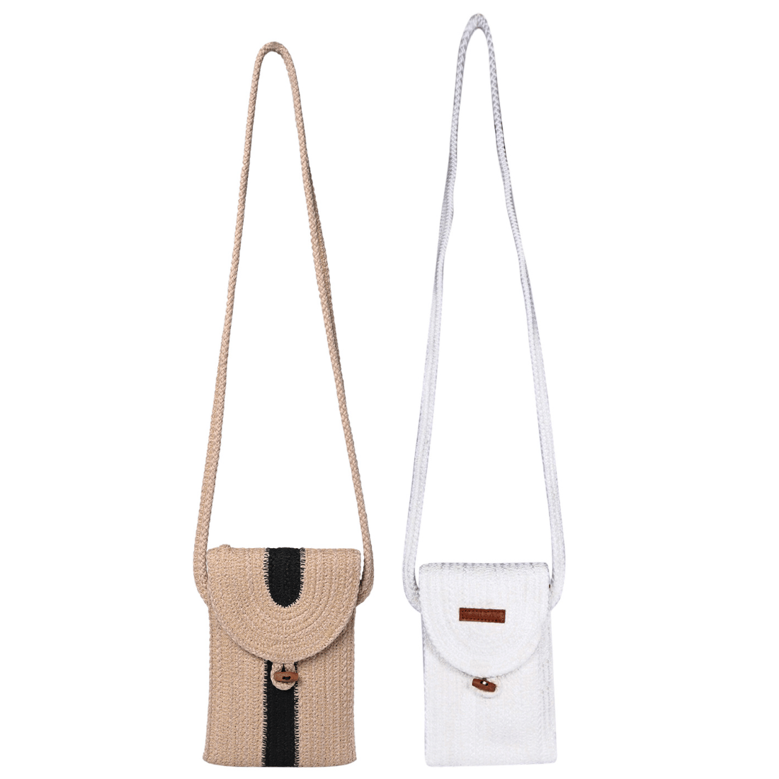     			ENSAC Sling Bag Jute Set of 2 ( White )