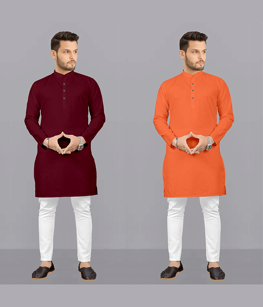 Fashionfricks Multi Cotton Blend Regular Fit Men's Kurta Pyjama Set ( Pack of 2 ) - Kurtas & Kurta Sets | Buy online on ZillyBuy
