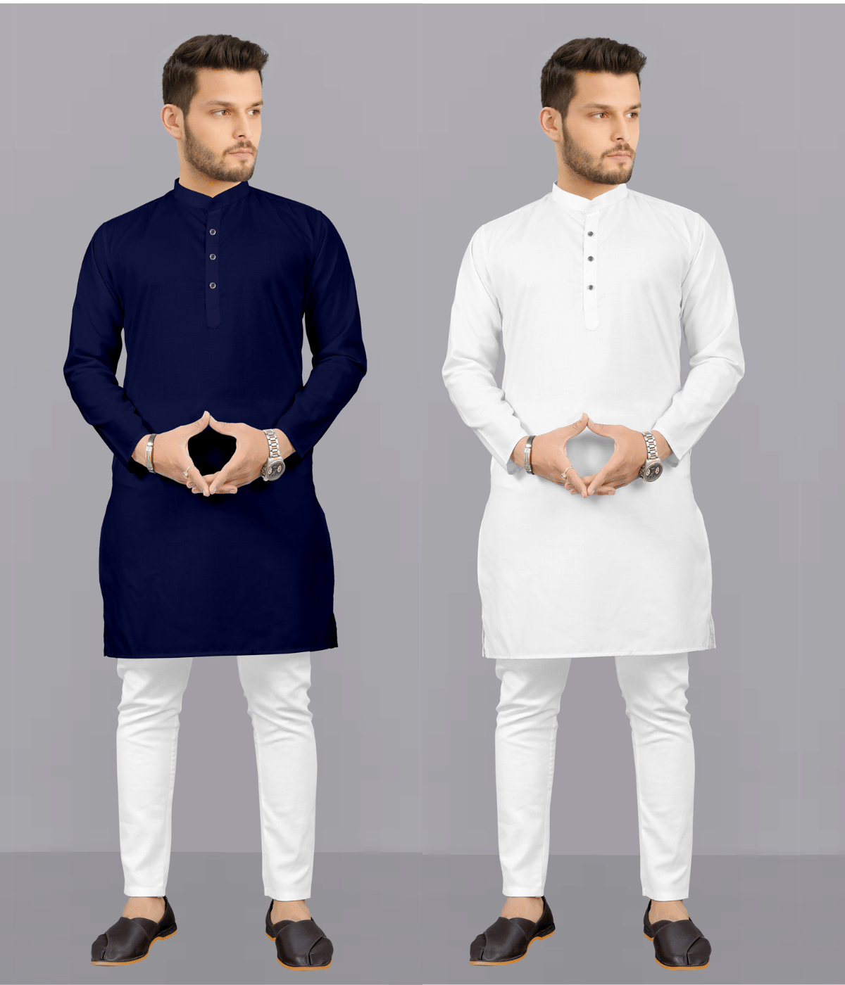 Fashionfricks Multi Cotton Blend Regular Fit Men's Kurta Pyjama Set ( Pack of 2 ) Fashionfricks Multi Cotton Blend Regular Fit Men's Kurta Pyjama Set ( Pack of 2 )
