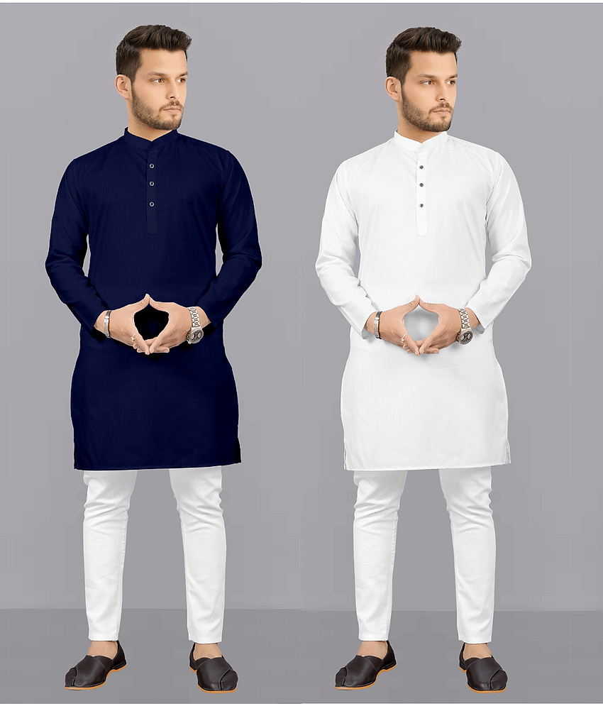 Fashionfricks Multi Cotton Blend Regular Fit Men's Kurta Pyjama Set ( Pack of 2 ) - Kurtas & Kurta Sets | Buy online on ZillyBuy