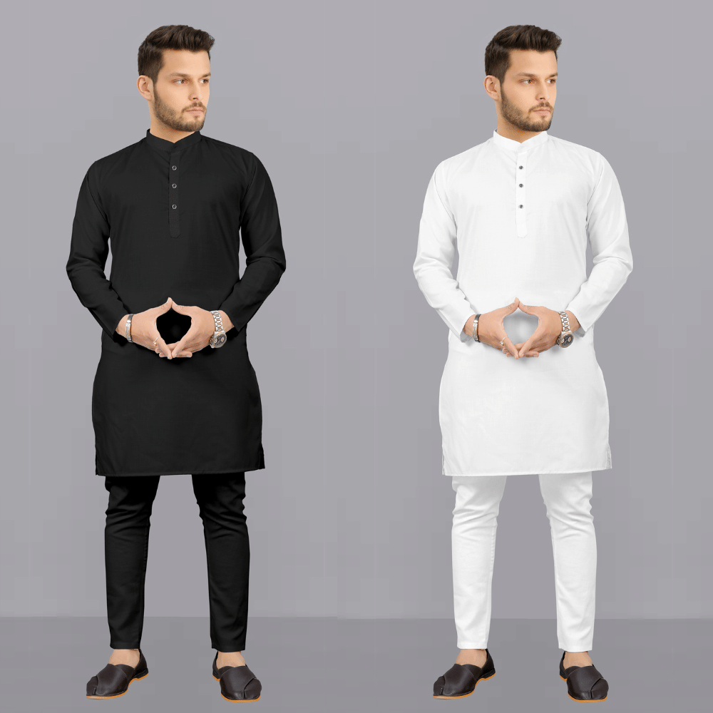 Fashionfricks Cotton Blend Solid Regular Fit Kurta Pyjama Set For Men ( Multi ) - Kurtas & Kurta Sets | Buy online on ZillyBuy