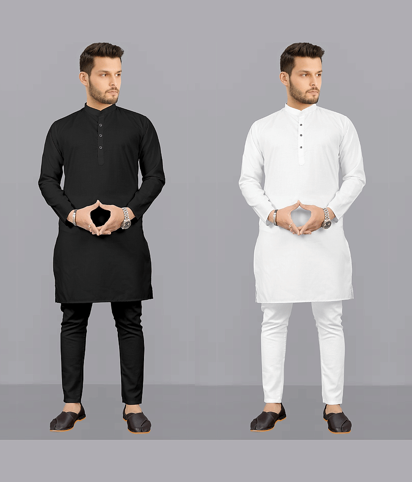 Fashionfricks Cotton Blend Solid Regular Fit Kurta Pyjama Set For Men ( Multi ) - Kurtas & Kurta Sets | Buy online on ZillyBuy