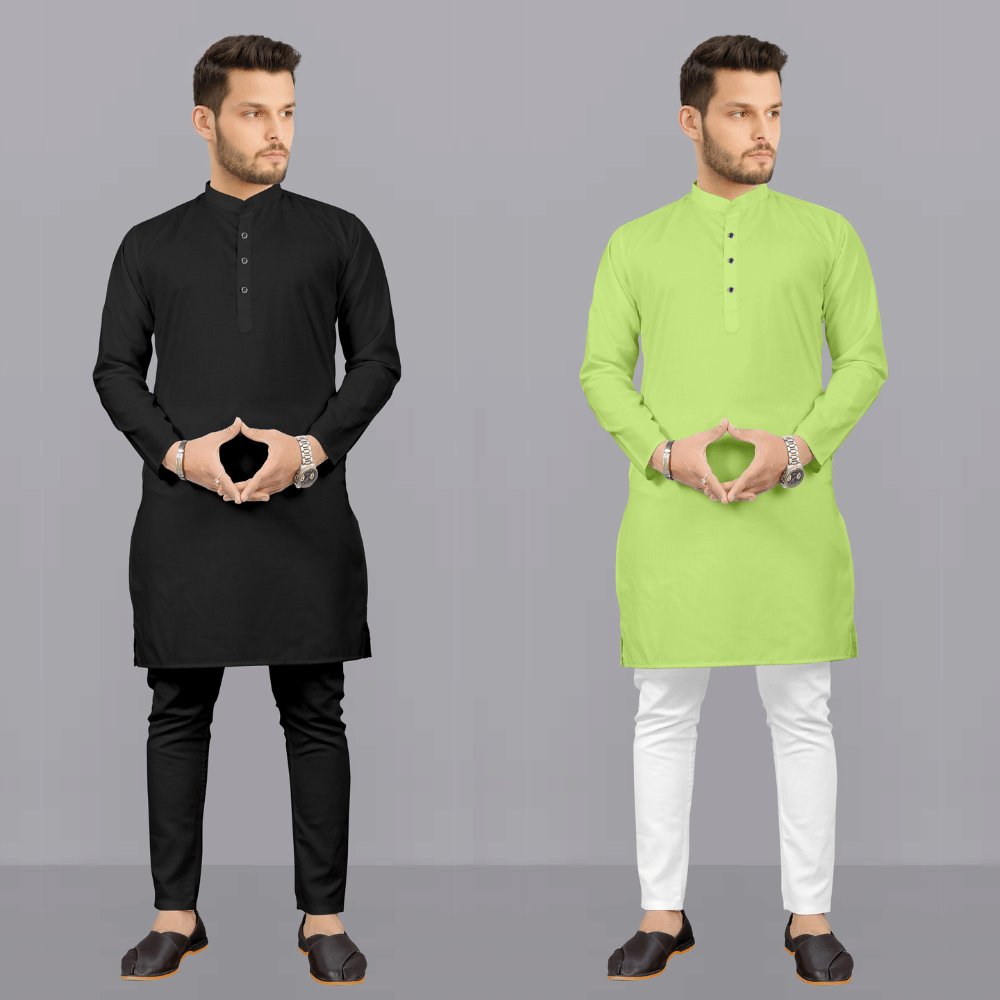 Fashionfricks Multi Cotton Blend Regular Fit Men's Kurta Pyjama Set ( Pack of 2 ) - Kurtas & Kurta Sets | Buy online on ZillyBuy