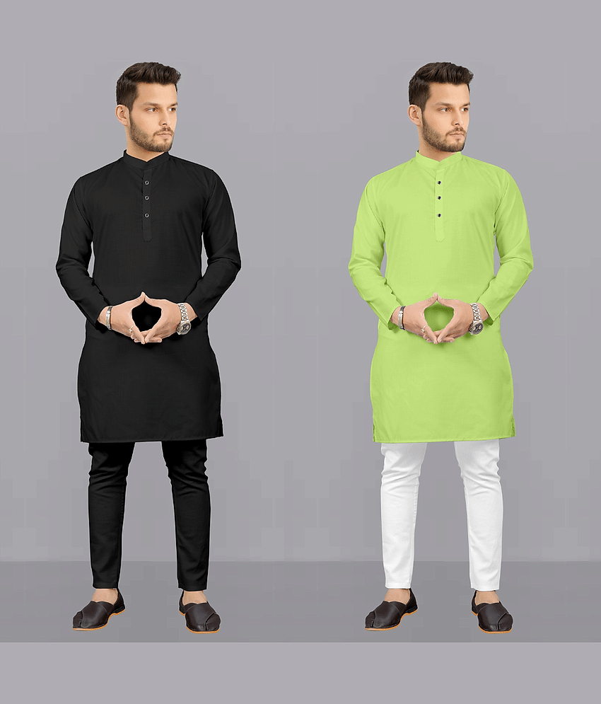 Fashionfricks Multi Cotton Blend Regular Fit Men's Kurta Pyjama Set ( Pack of 2 ) - Kurtas & Kurta Sets | Buy online on ZillyBuy
