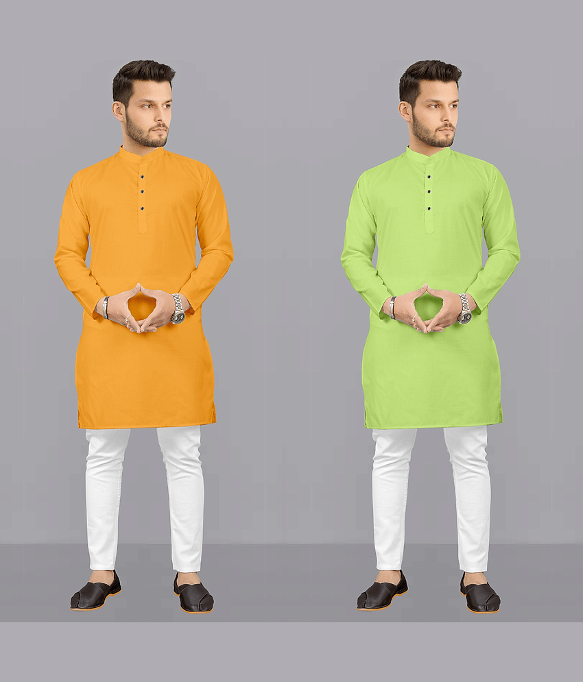 Fashionfricks Multi Cotton Blend Regular Fit Men's Kurta Pyjama Set ( Pack of 2 ) - Kurtas & Kurta Sets | Buy online on ZillyBuy