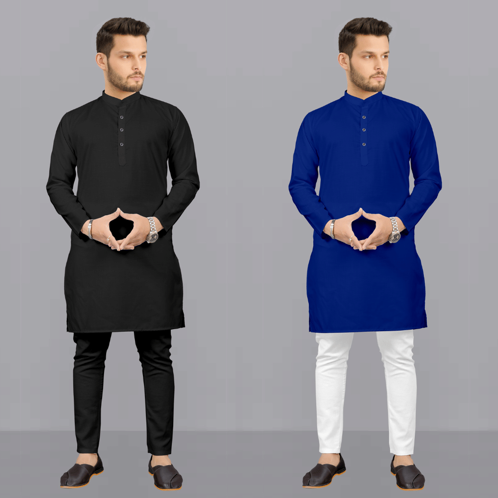 Fashionfricks Multi Cotton Blend Regular Fit Men's Kurta Pyjama Set ( Pack of 2 ) Fashionfricks Multi Cotton Blend Regular Fit Men's Kurta Pyjama Set ( Pack of 2 )