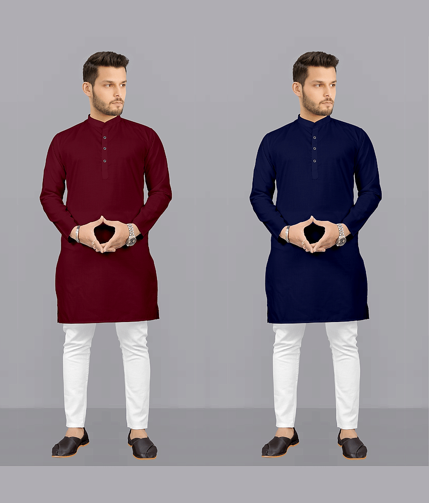 Fashionfricks Multi Cotton Blend Regular Fit Men's Kurta Pyjama Set ( Pack of 2 ) - Kurtas & Kurta Sets | Buy online on ZillyBuy
