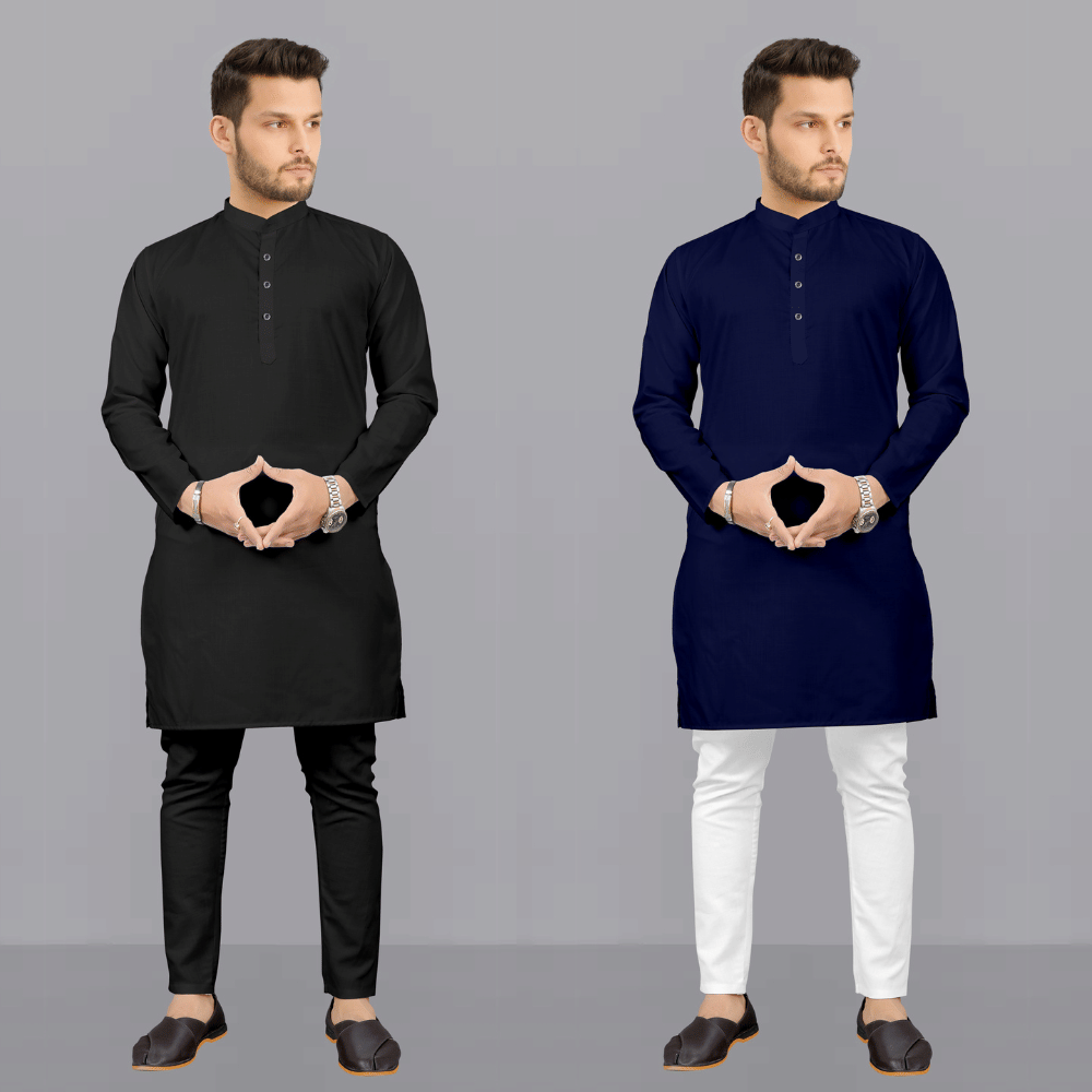     			Fashionfricks Multi Cotton Blend Regular Fit Men's Kurta Pyjama Set ( Pack of 2 )