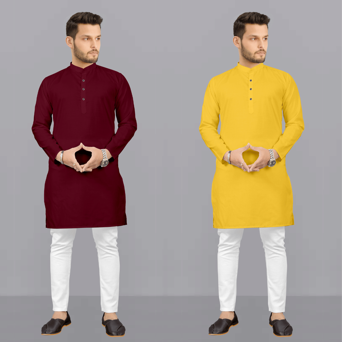 Fashionfricks Cotton Blend Solid Regular Fit Kurta Pyjama Set For Men ( Multi ) - Kurtas & Kurta Sets | Buy online on ZillyBuy