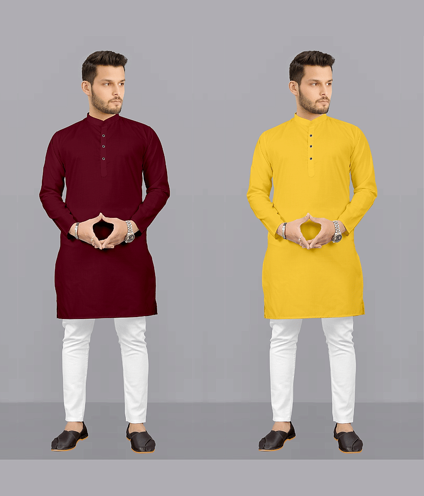 Fashionfricks Cotton Blend Solid Regular Fit Kurta Pyjama Set For Men ( Multi ) - Kurtas & Kurta Sets | Buy online on ZillyBuy