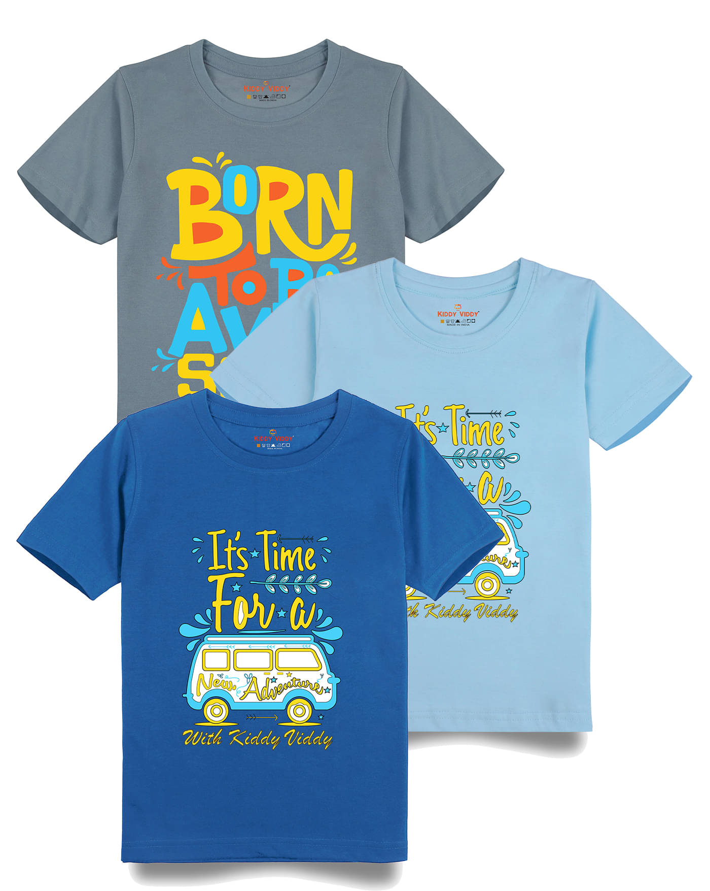     			KIDDY VIDDY Pack of 2 Boys Cotton T-Shirt ( Aqua )