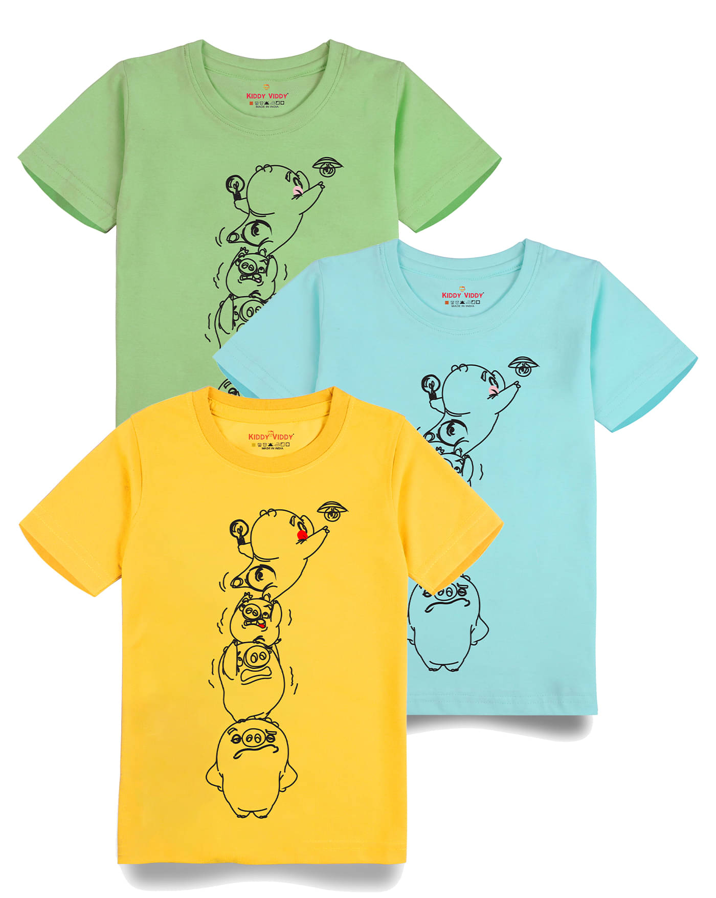     			KIDDY VIDDY Pack of 3 Boys Cotton T-Shirt ( Aqua )