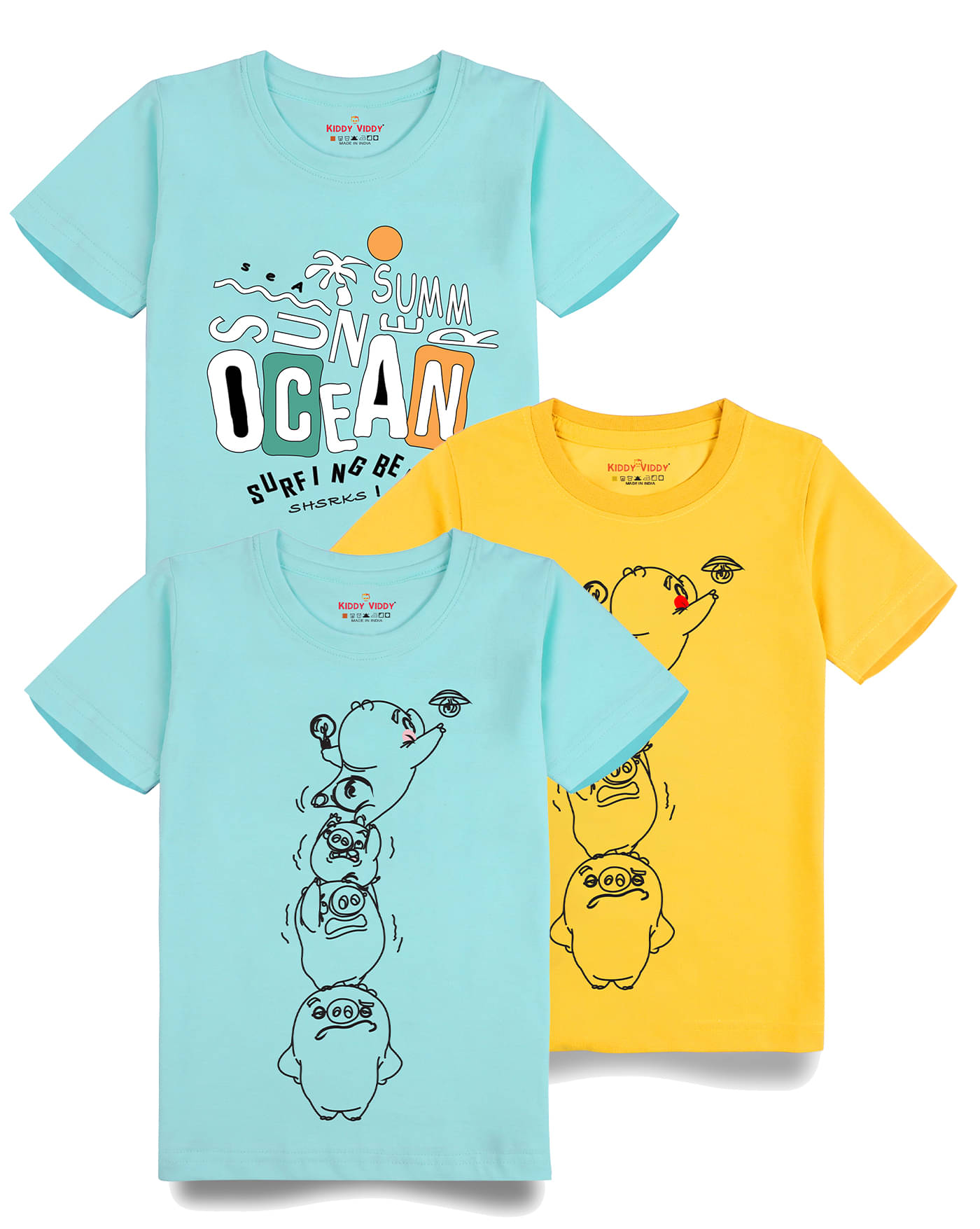     			KIDDY VIDDY Pack of 1 Boys Cotton T-Shirt ( Aqua )