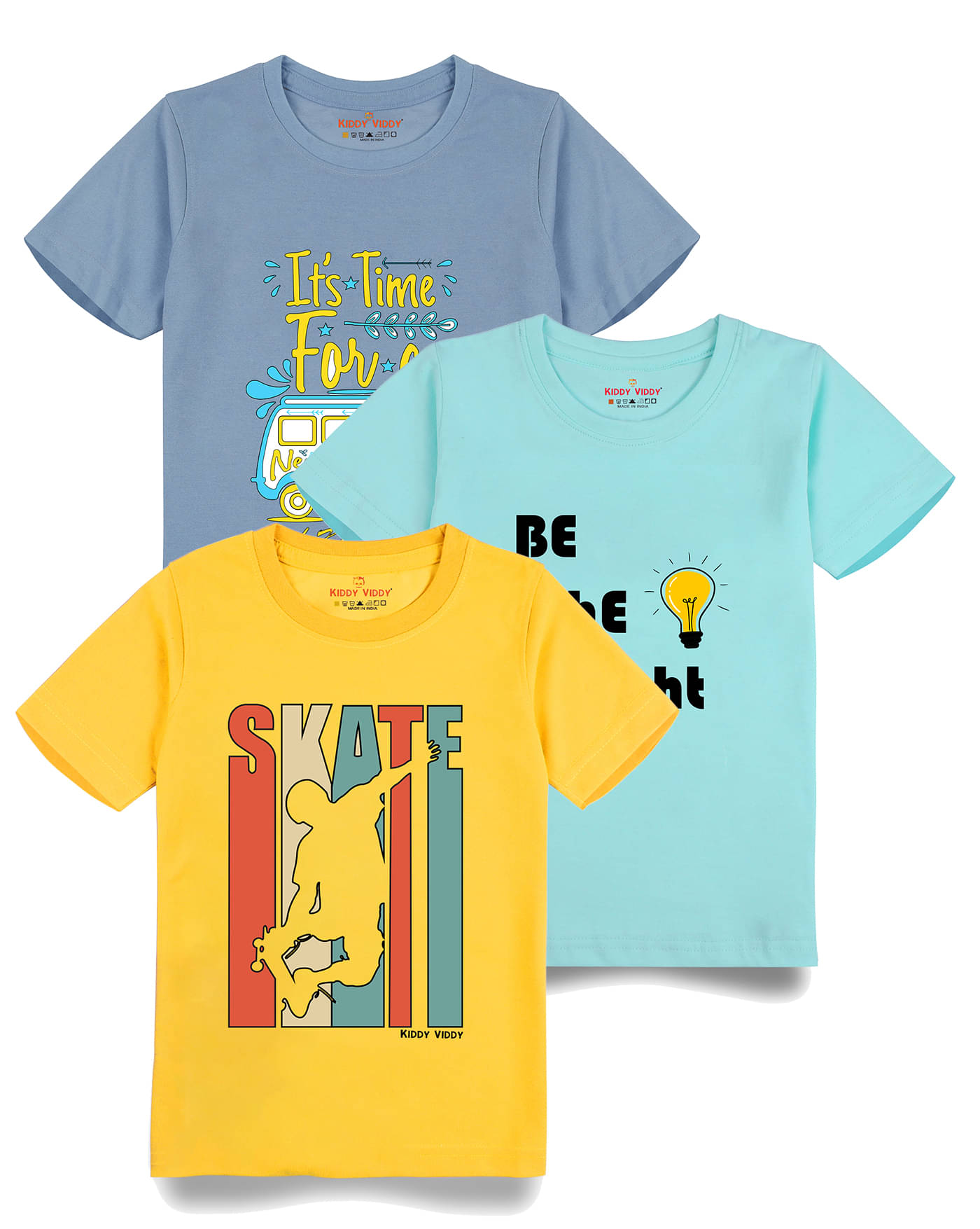     			KIDDY VIDDY Pack of 3 Boys Cotton T-Shirt ( Aqua )