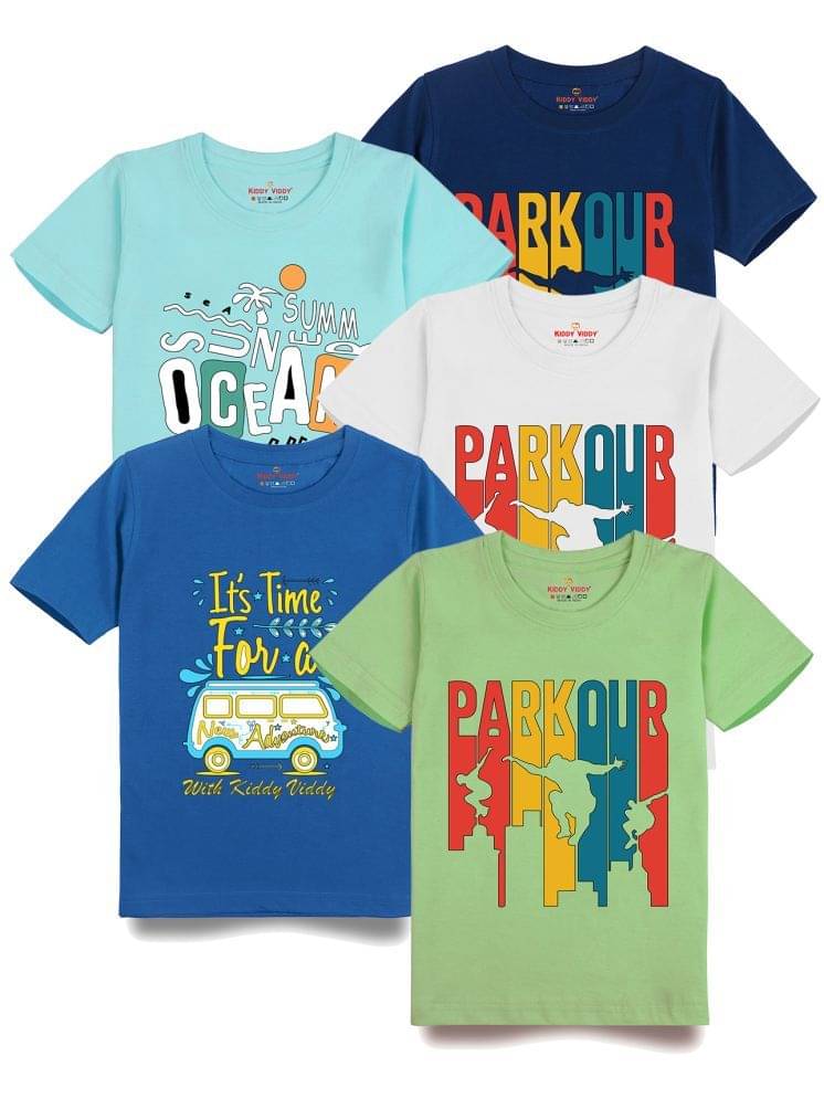     			KIDDY VIDDY Pack of 1 Boys Cotton T-Shirt ( Aqua )