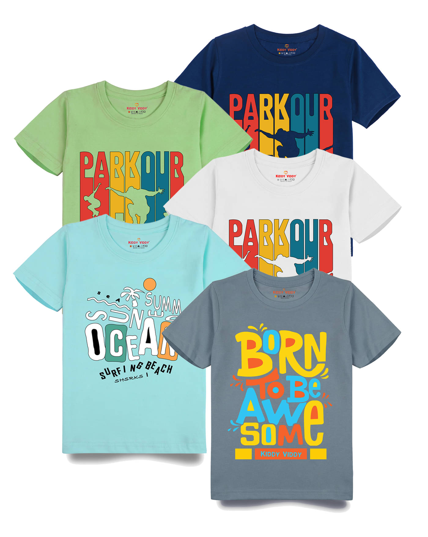     			KIDDY VIDDY Pack of 1 Boys Cotton T-Shirt ( Aqua )