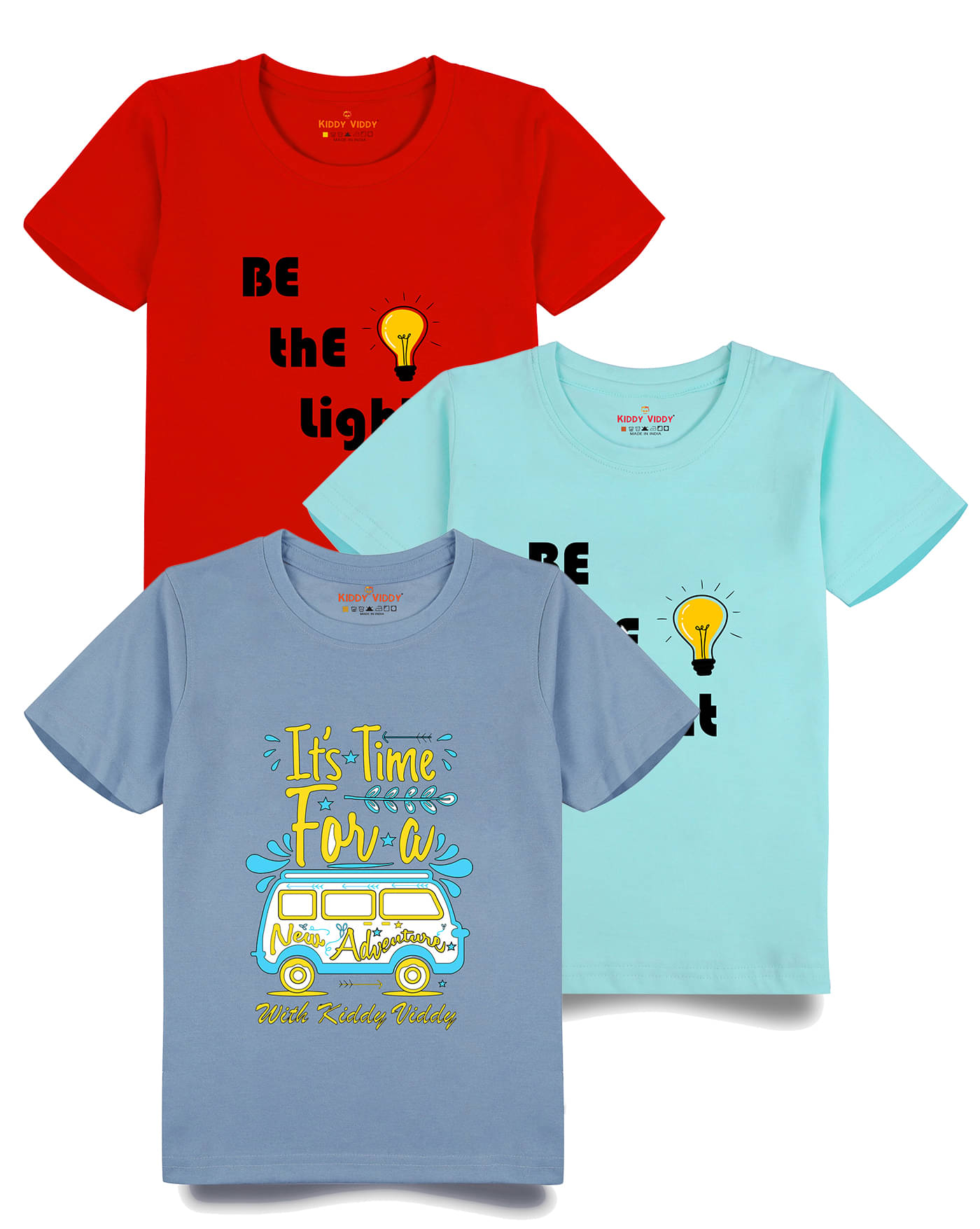     			KIDDY VIDDY Pack of 3 Boys Cotton T-Shirt ( Aqua )