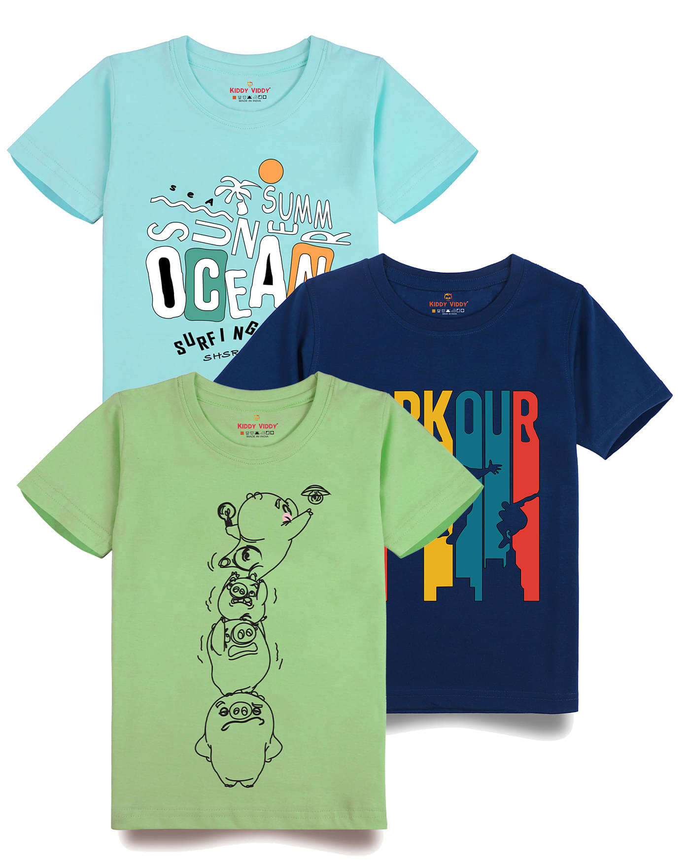     			KIDDY VIDDY Pack of 2 Boys Cotton T-Shirt ( Navy )