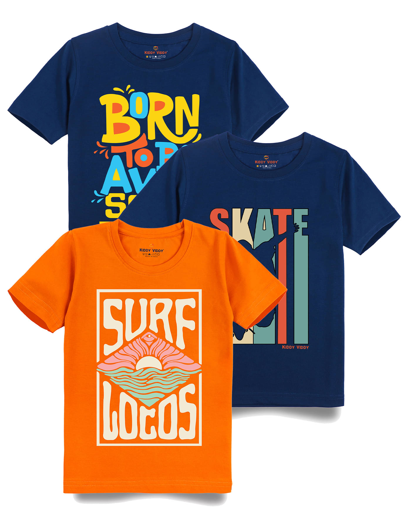     			KIDDY VIDDY Pack of 2 Boys Cotton T-Shirt ( Navy )