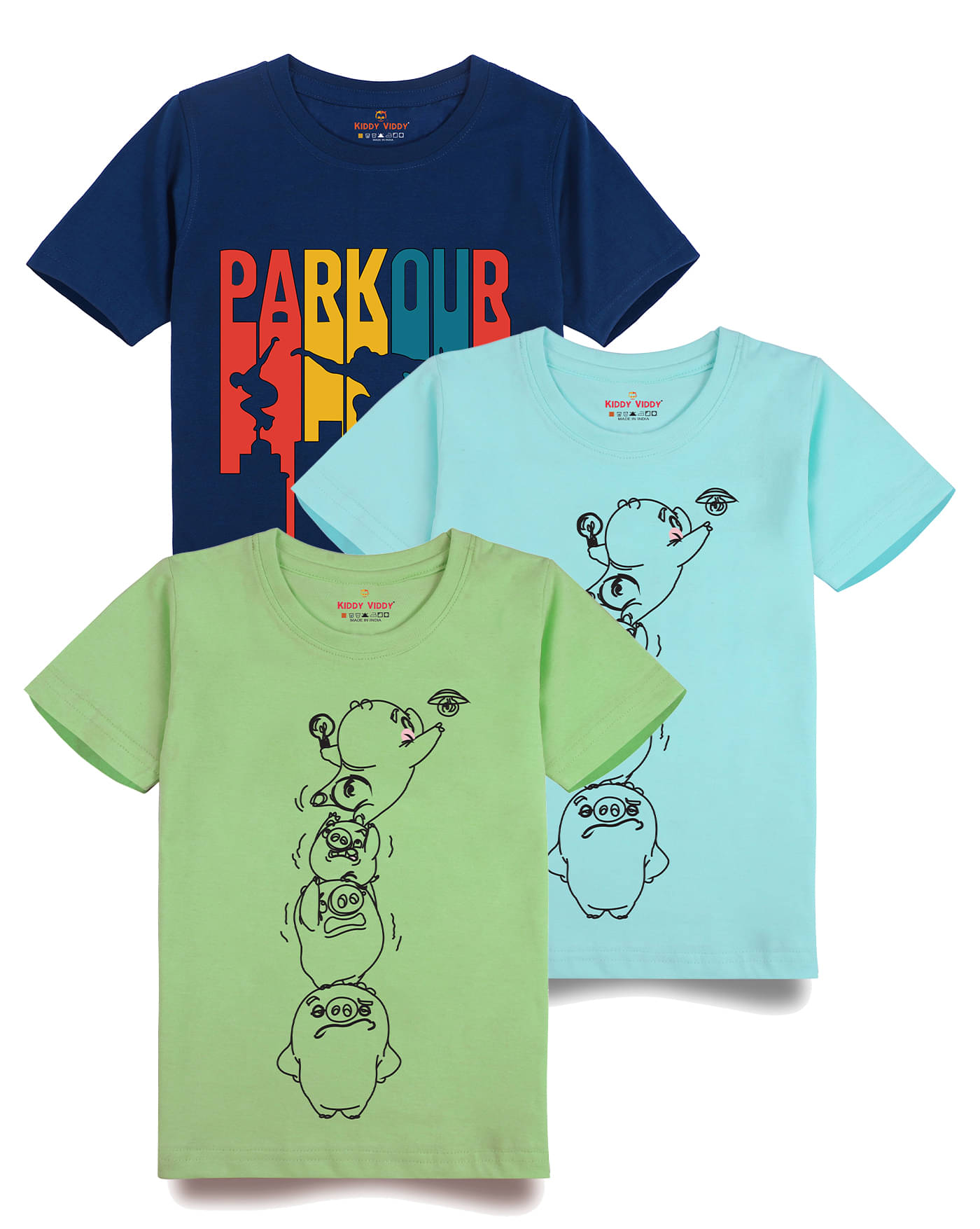     			KIDDY VIDDY Pack of 5 Boys Cotton T-Shirt ( Neon Green )
