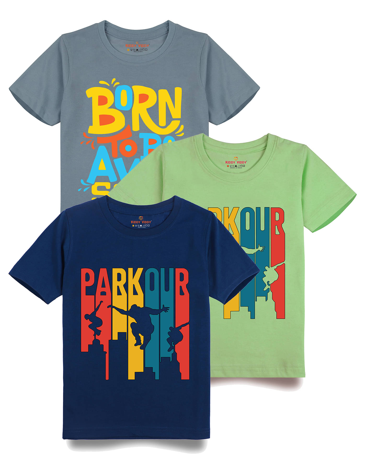     			KIDDY VIDDY Pack of 3 Boys Cotton T-Shirt ( Neon Green )