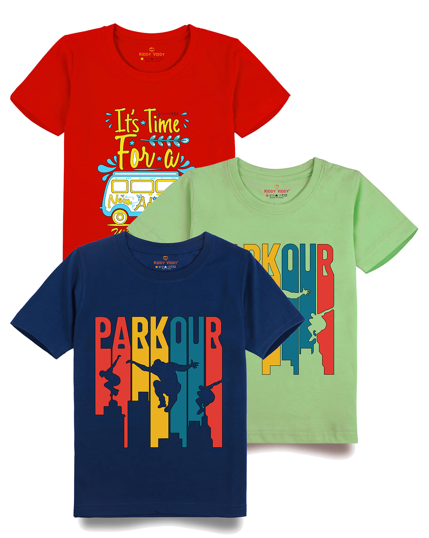     			KIDDY VIDDY Pack of 3 Boys Cotton T-Shirt ( Neon Green )