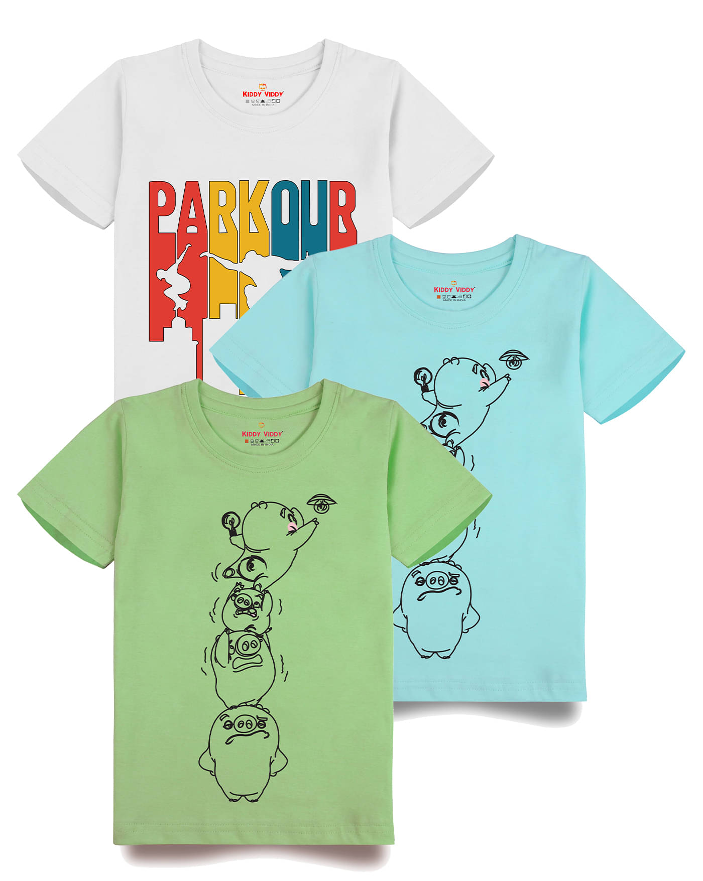     			KIDDY VIDDY Pack of 2 Boys Cotton T-Shirt ( Neon Green )