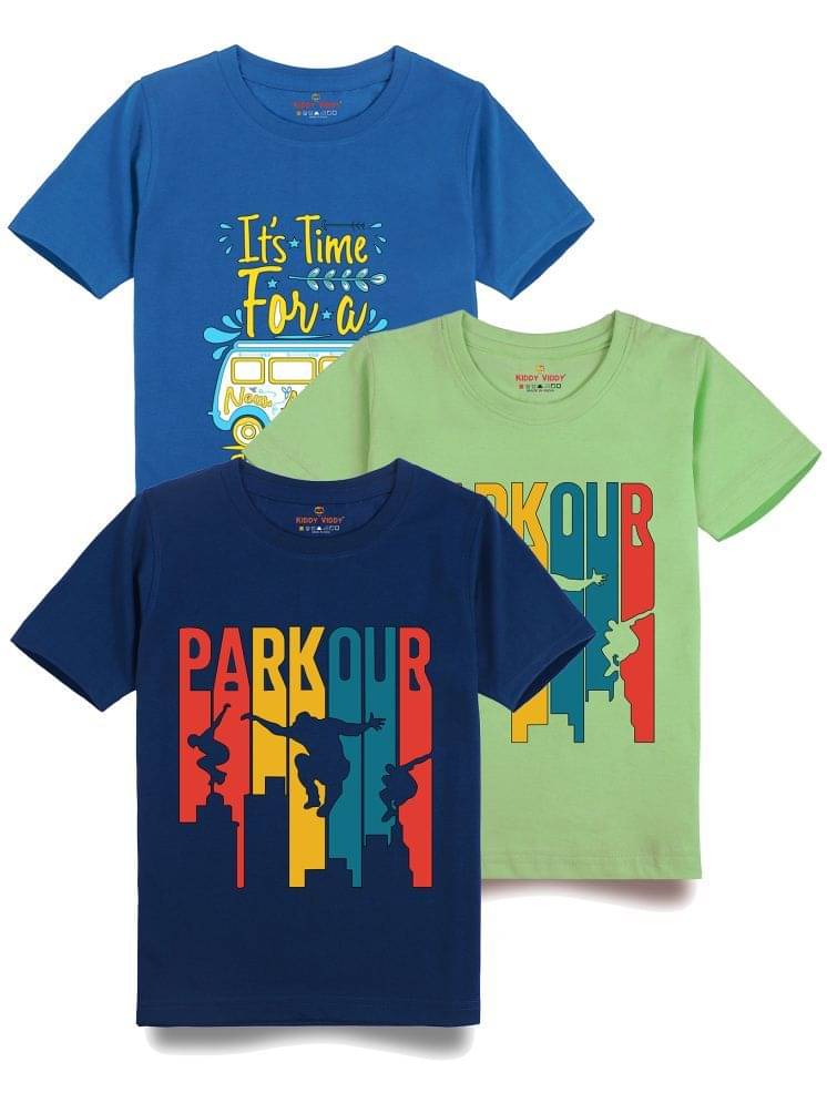     			KIDDY VIDDY Pack of 3 Boys Cotton T-Shirt ( Neon Green )