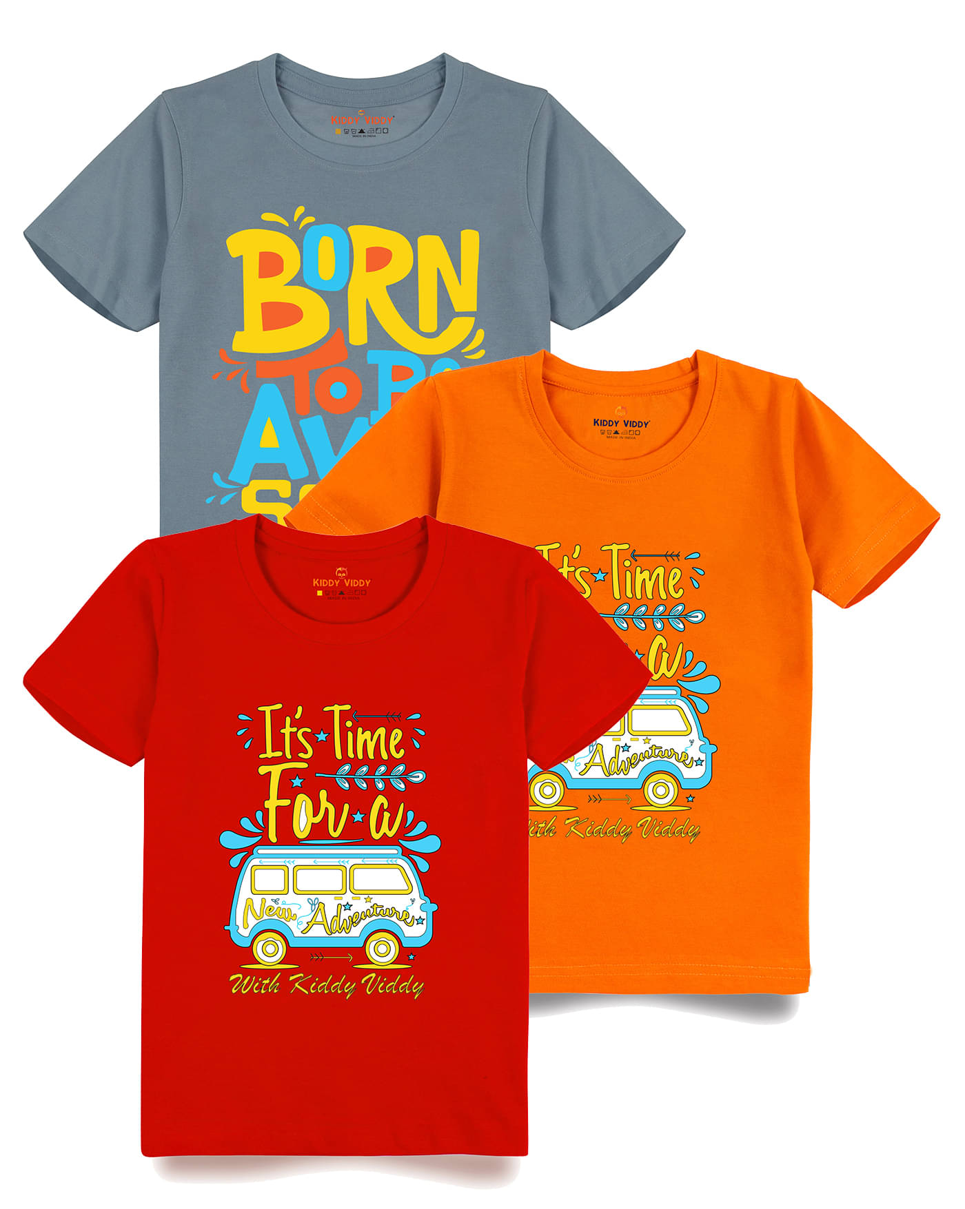     			KIDDY VIDDY Pack of 5 Boys Cotton T-Shirt ( Orange )