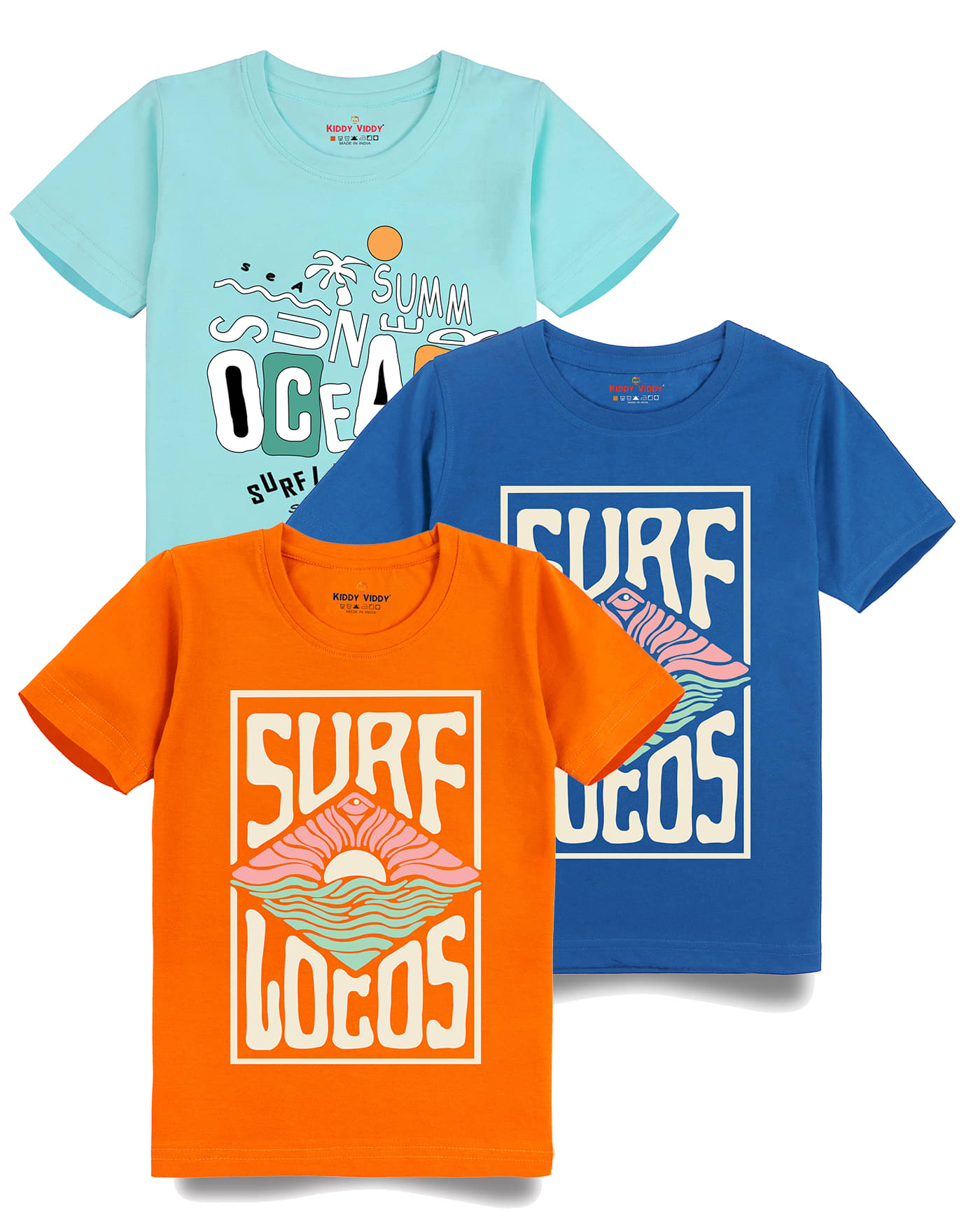     			KIDDY VIDDY Pack of 3 Boys Cotton T-Shirt ( Orange )
