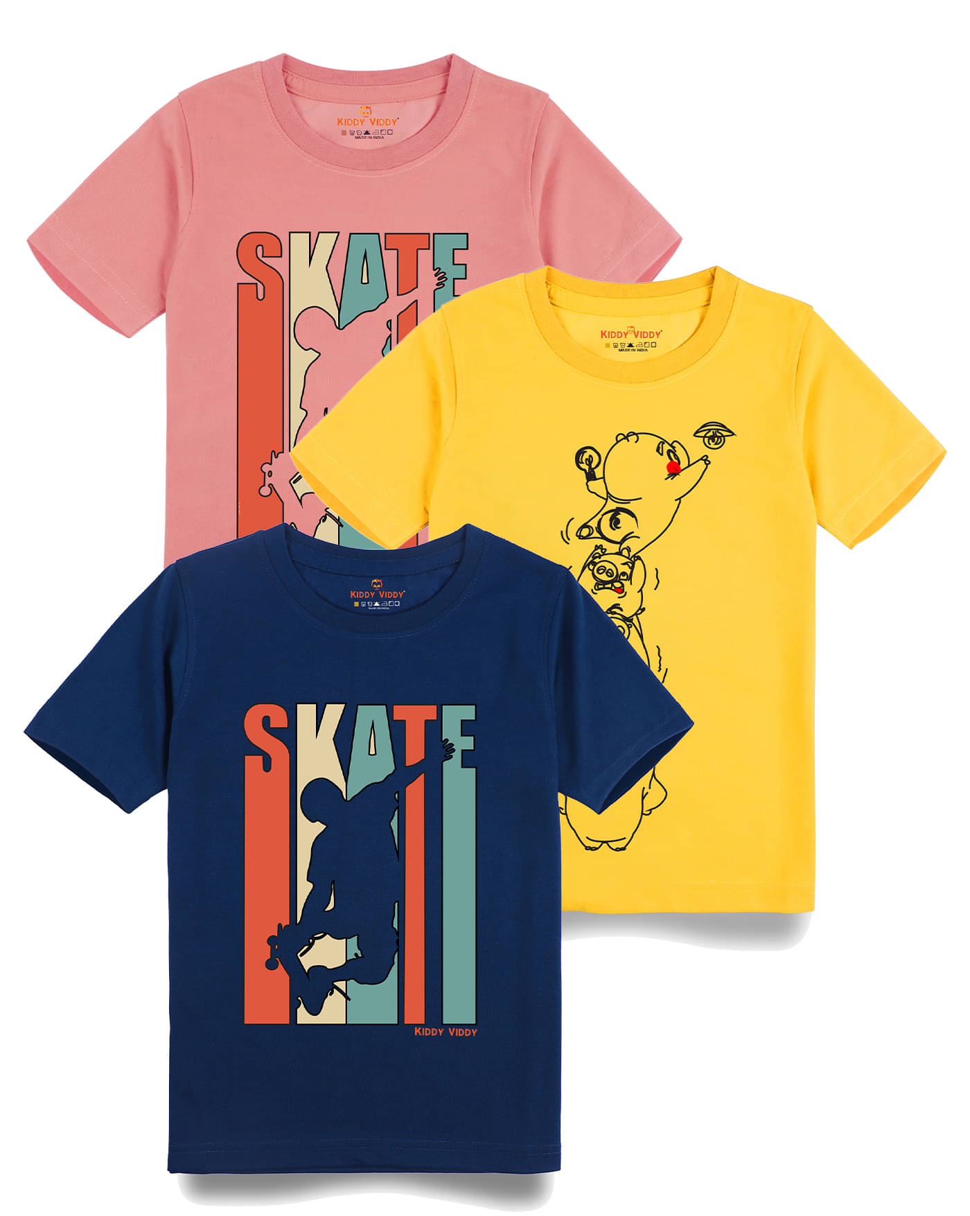     			KIDDY VIDDY Pack of 2 Boys Cotton T-Shirt ( Peach )