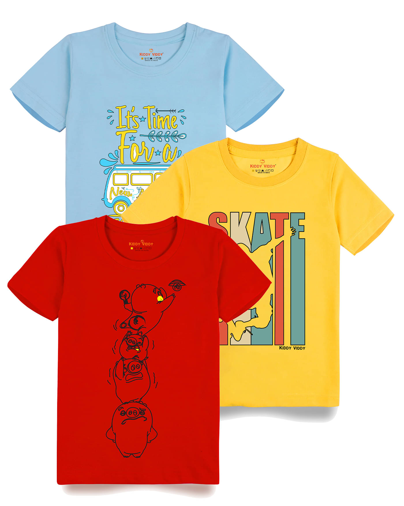     			KIDDY VIDDY Pack of 3 Boys Cotton T-Shirt ( Red )