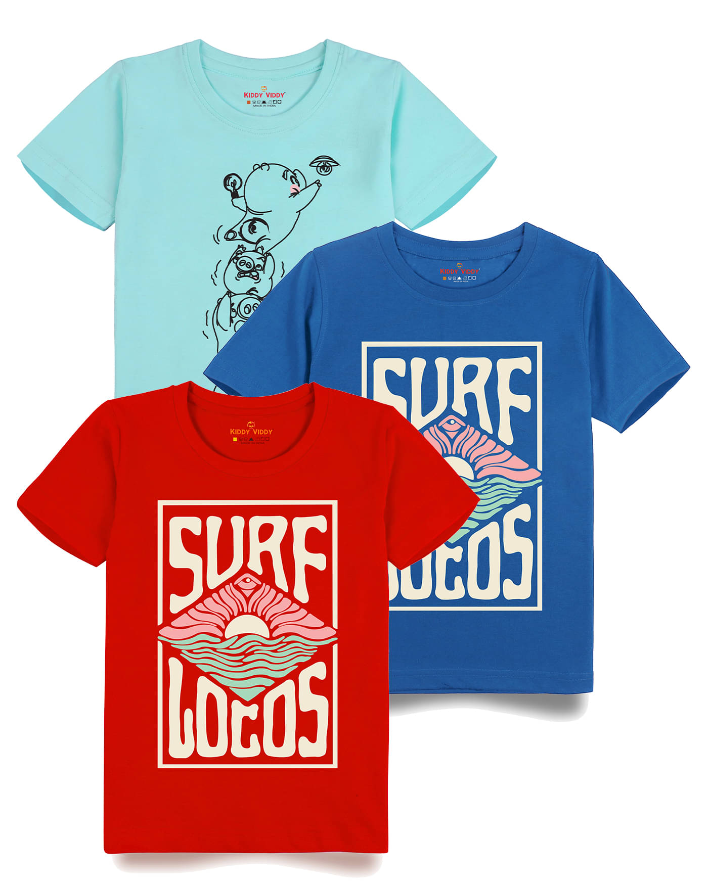     			KIDDY VIDDY Pack of 3 Boys Cotton T-Shirt ( Teal )
