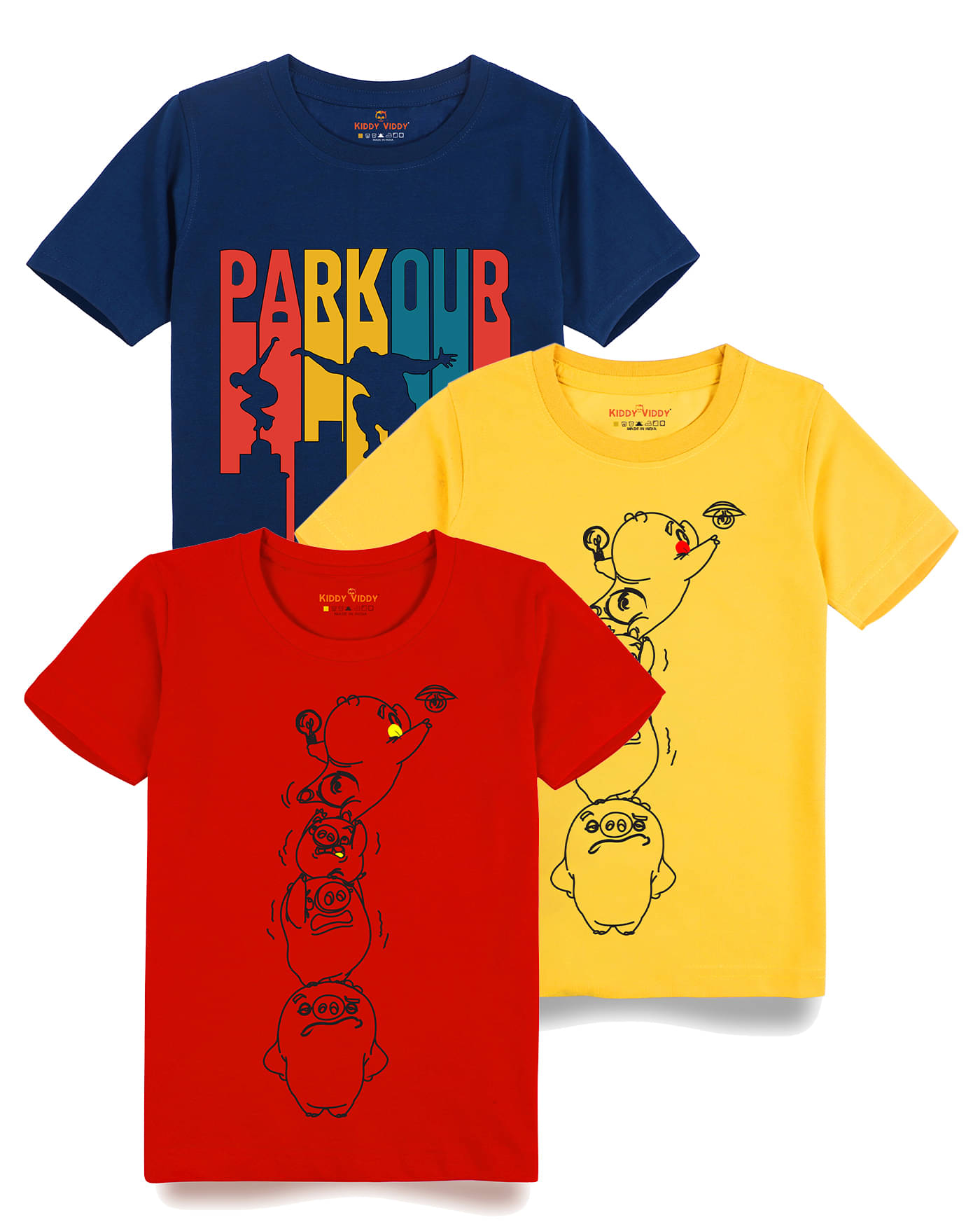     			KIDDY VIDDY Pack of 1 Boys Cotton T-Shirt ( Yellow )